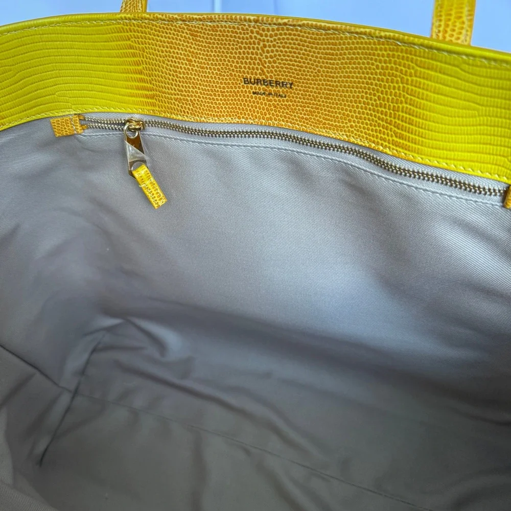 Burberry London Tote Bag Yellow Lizard Embossed Leather Shopper Handbag New‎